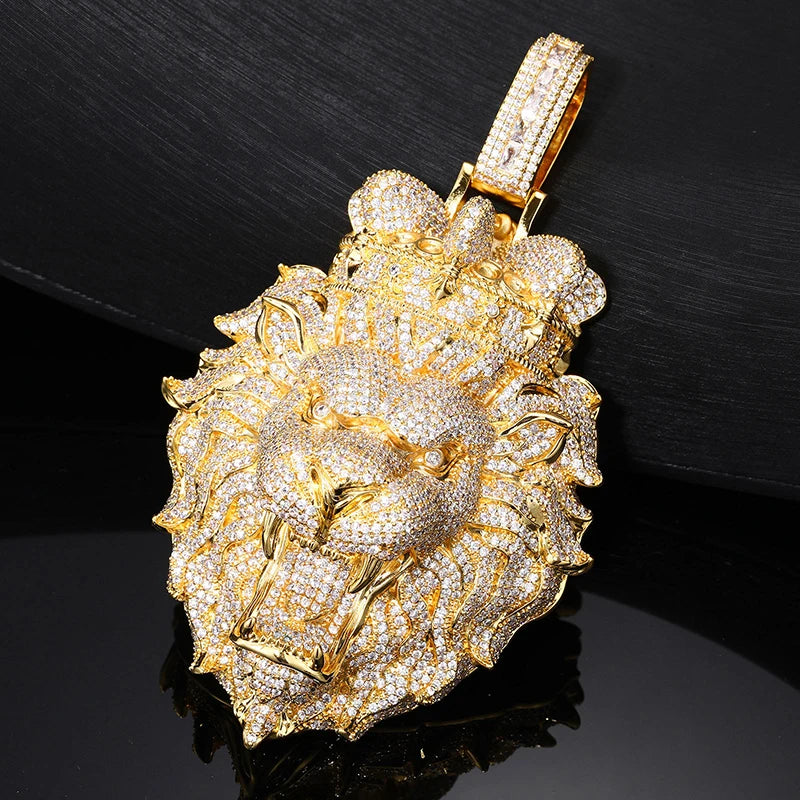 Iced Out King Lion Pendant Necklace — Two-Tone
