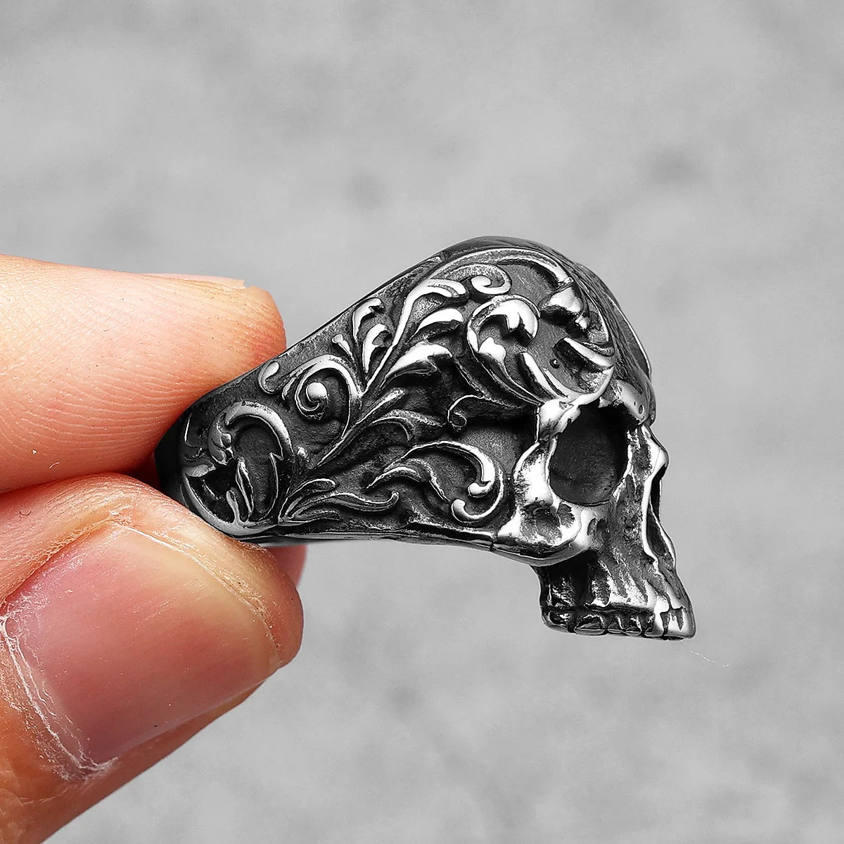 Carved Skull Ring — Stainless Steel