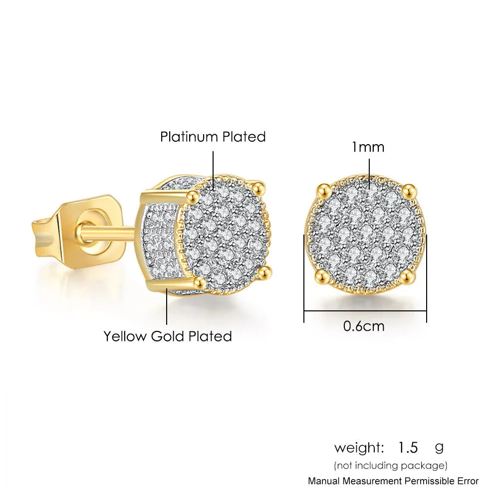 Iced Out Round Stud Earrings — Gold