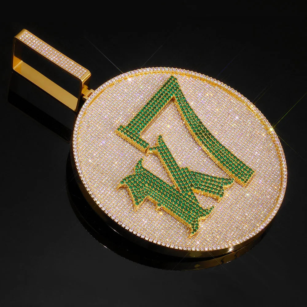Iced Out Letter Pendant Necklace Disc CZ