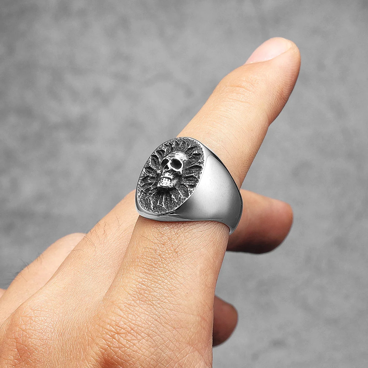 Skull Sunflower Ring Stainless Steel Gothic