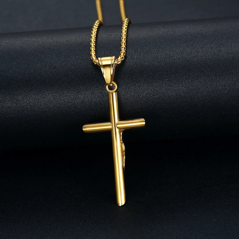 Jesus Cross Pendant Collar Chain Necklace — Stainless Steel