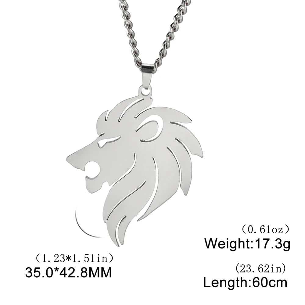 My Shape Lion King Crown Pendent Necklaces for Men Boys Stainless Steel Punk Animal Wolf Charms Choker Chains Hip Hop