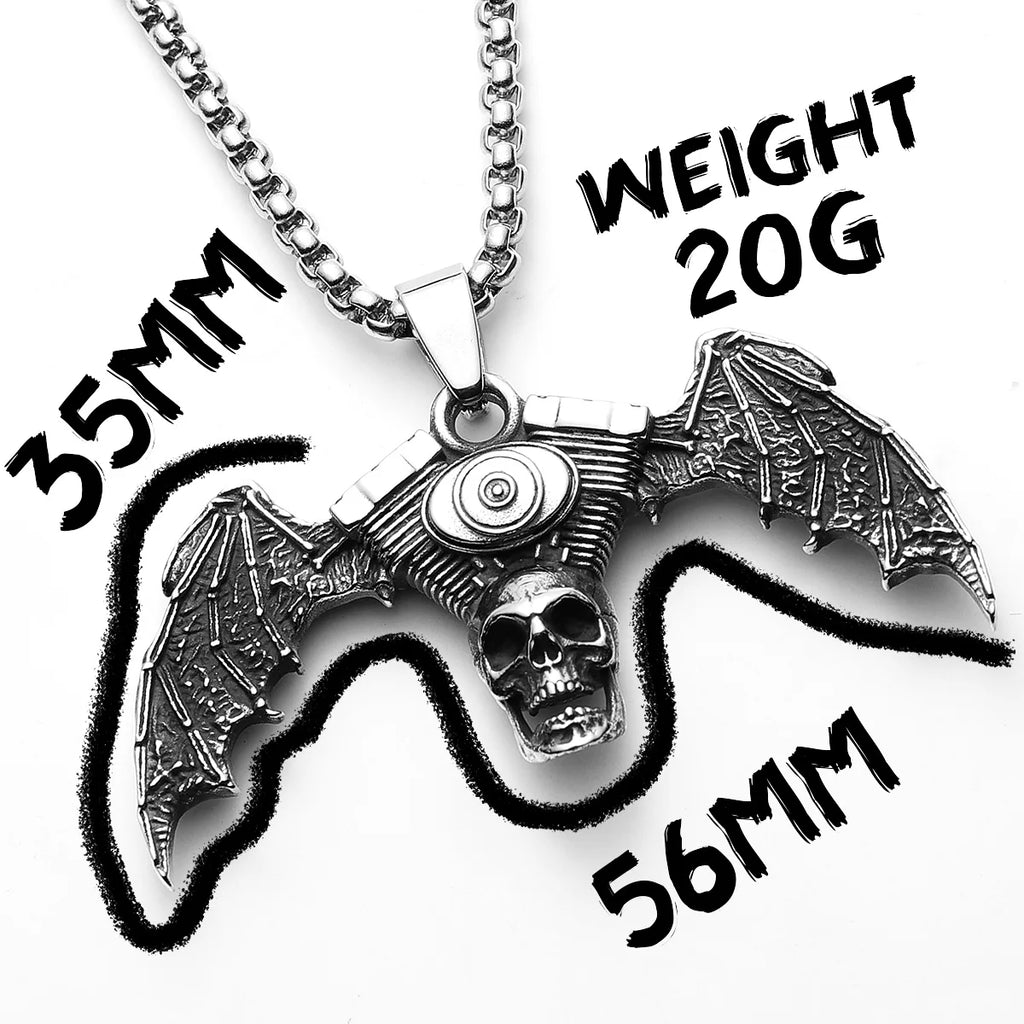 Skull Gothic Wings Pendant Necklace Stainless Steel