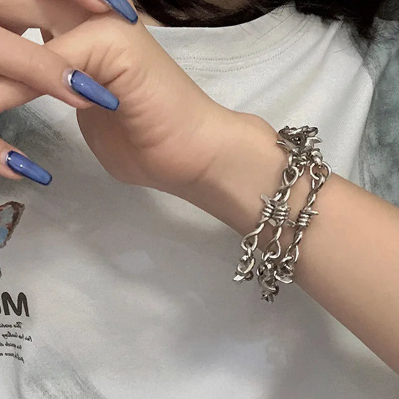Gothic Barbed Wire Adjustable Cuban Link Bracelet