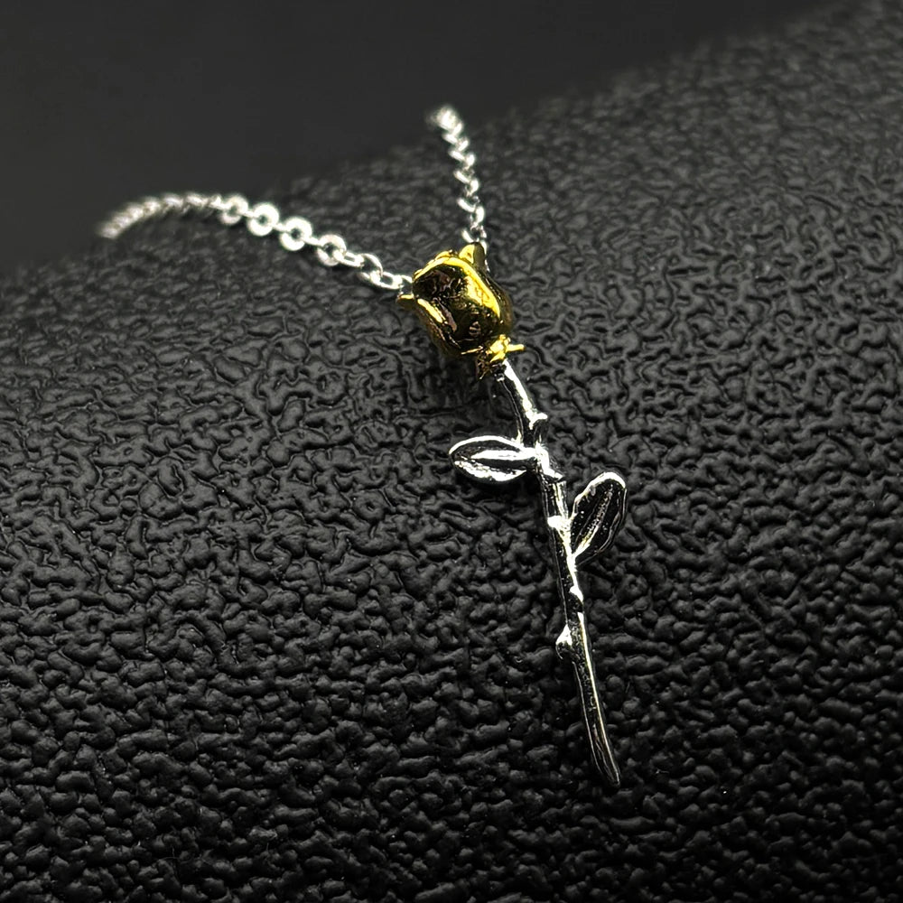 Two-Tone Rose Flower Pendant — 925 Silver