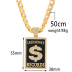 Goth Dollar Sign 'Cash Money Records' Iced out Pendant Necklace with Cuban Chain Hip Hop Jewelry for Street Style Rapper Gift