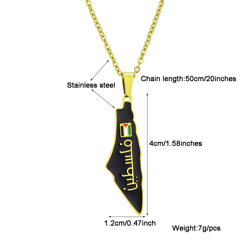 Palestine Map Pendant Necklace — Stainless Steel
