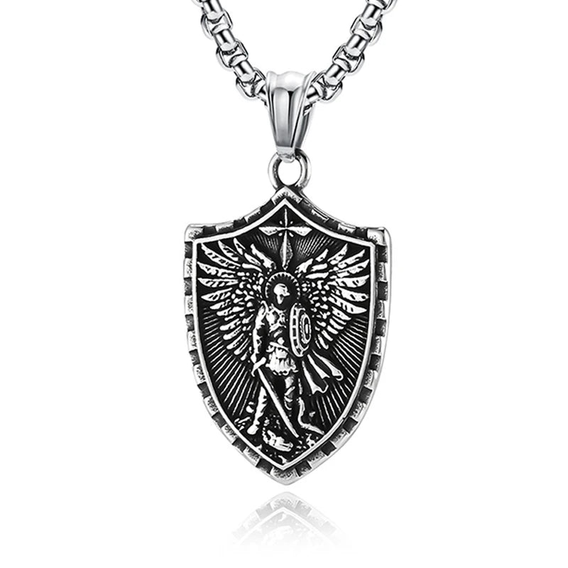 Vintage Stainless Steel Archangel Pendant Chain for Men Powerful St.Michael Necklaces Amulet Fashion Women Jewelry