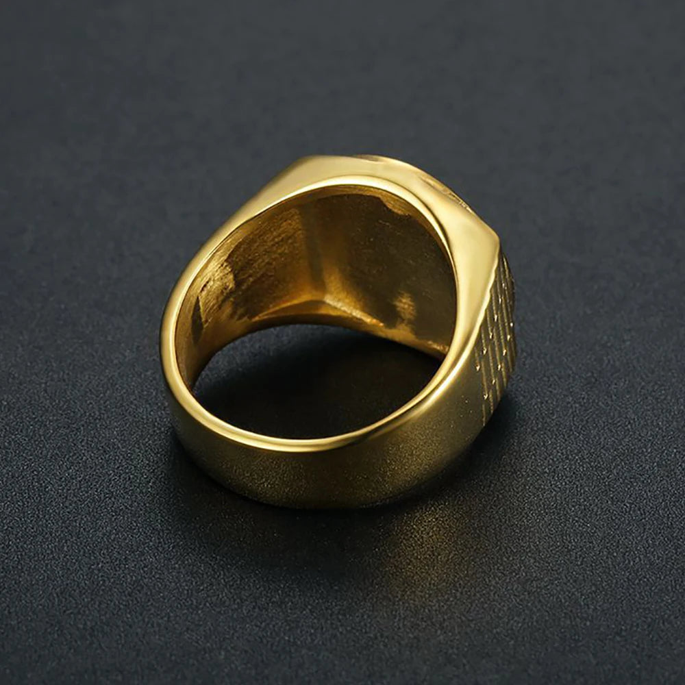 Crown & Shield Signet Ring — Gold Silver, Stainless Steel
