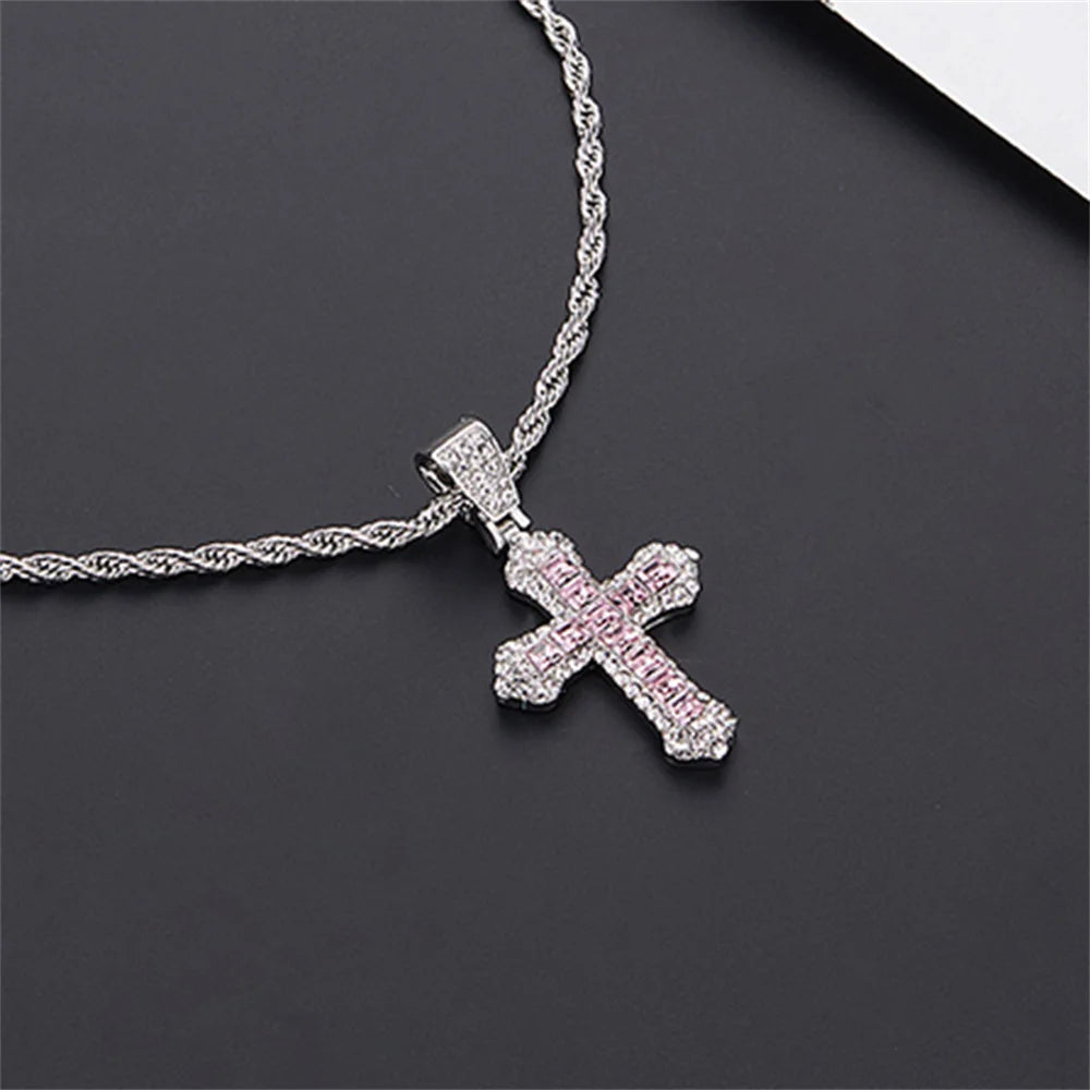 Classic Zircon Cross Necklace Iced Out Hip Hop for Men and Women Bling Pendant Punk Jewelry Gifts