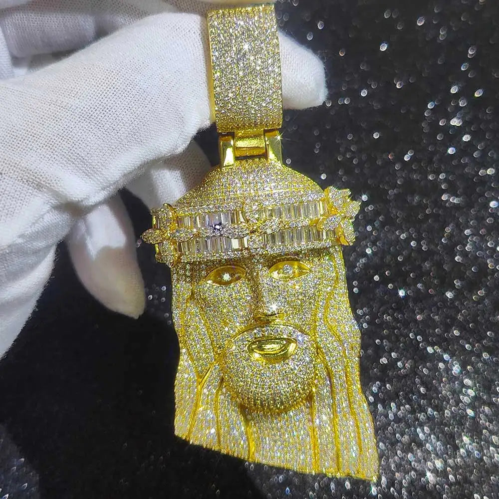 Crown Jesus Pendant Necklace Iced Out