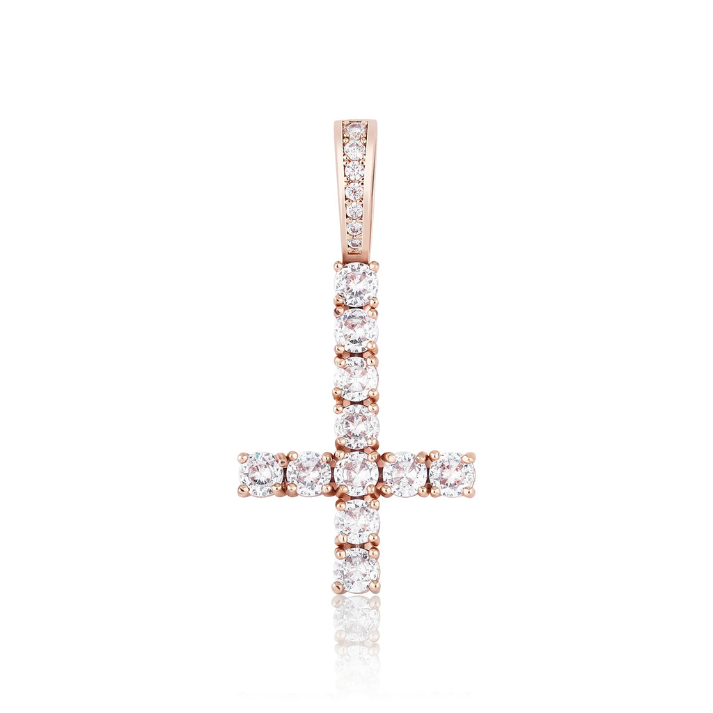 JINAO New Upside Down CROSS Pendant PINK Black Iced Out Cubic Zirconia Men's Necklace Hip Hop Fashion Jewelry For Gift