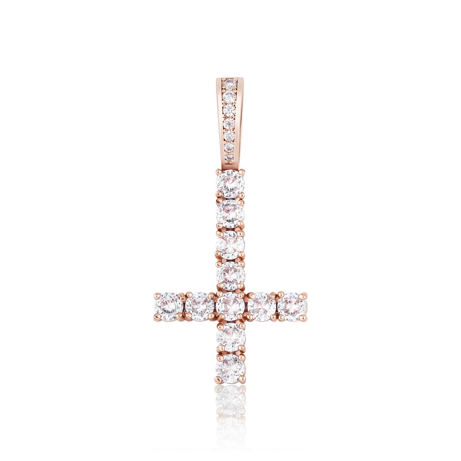 JINAO New Upside Down CROSS Pendant PINK Black Iced Out Cubic Zirconia Men's Necklace Hip Hop Fashion Jewelry For Gift