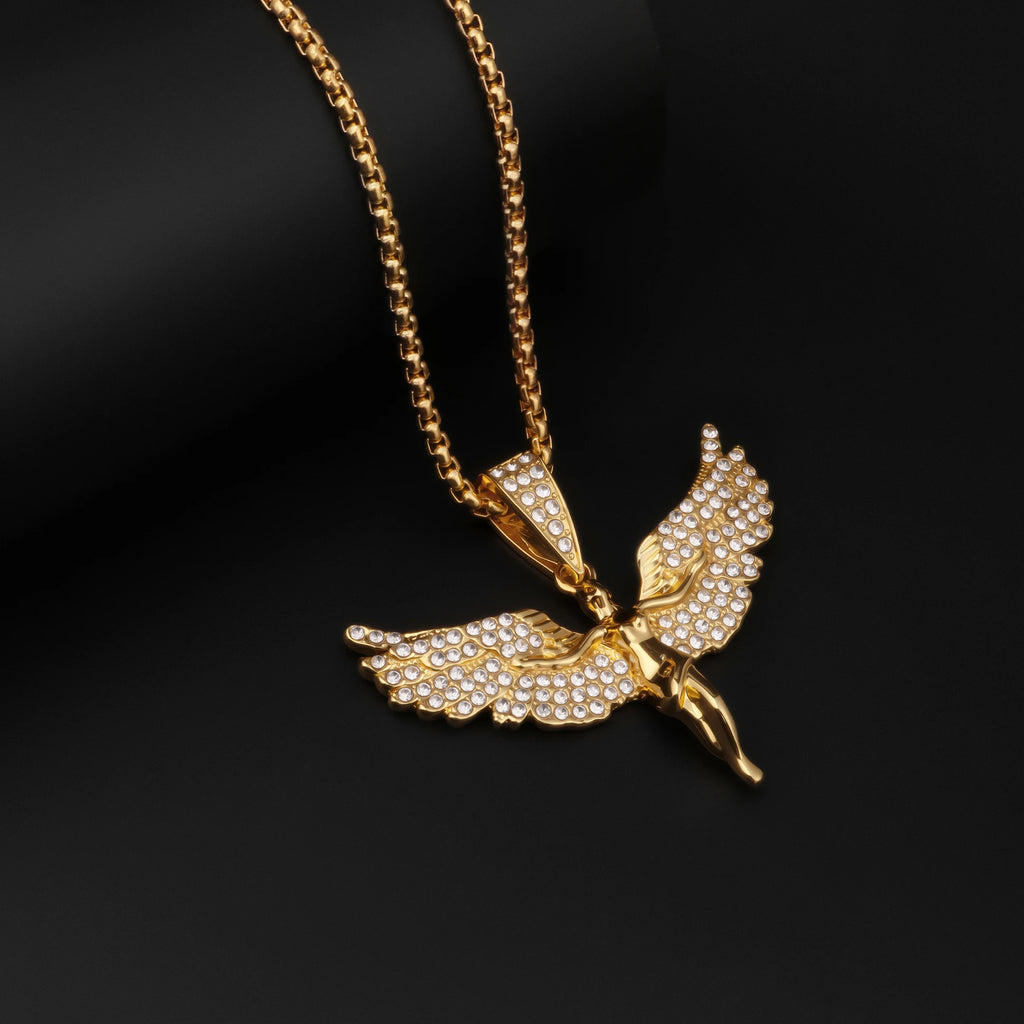 Fashion Zinc Alloy Paved Rhinestone Phoenix Necklace for Women Inspirational Bird of Wonder Necklace Women Inspitual Jewelry