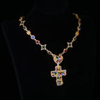 Cross Pendant Necklace Iced Out Multi-Color CZ