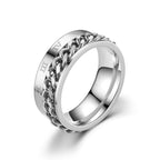 Roman Numerals Stainless Steel Chain Rotating Anxiety Black Rings For Men Fidget Metal Spinner Knuckle Ring Anillos De
