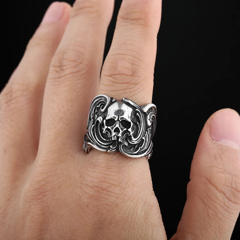Wholesale Price Retro 316L Stainless Steel Rings Punk Rock Exaggerated Steampunk Skull Ring Gothic Fashion Jewelry