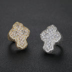 Cross Ring Iced Out Stainless Steel Statement
