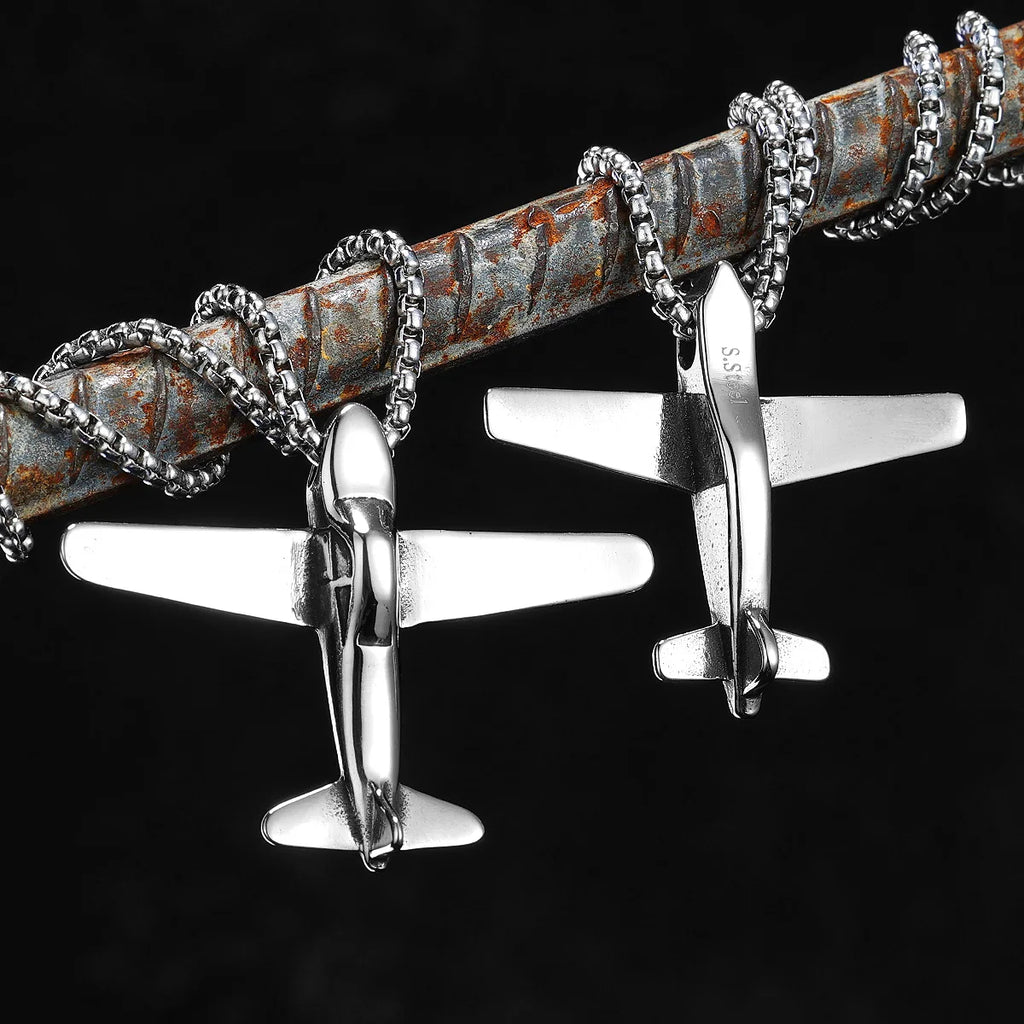 Airplane Pendant Necklace — Stainless Steel