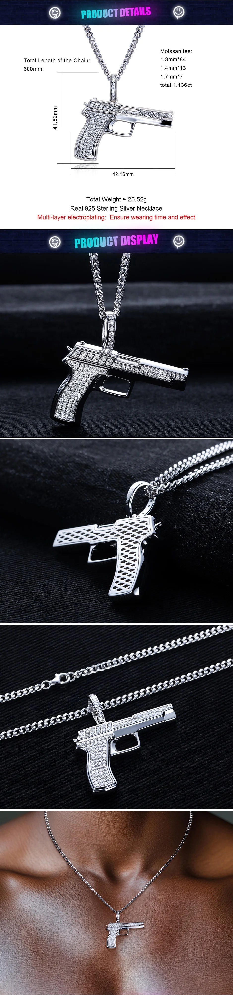 Iced Out Gun Pendant — 925 Silver