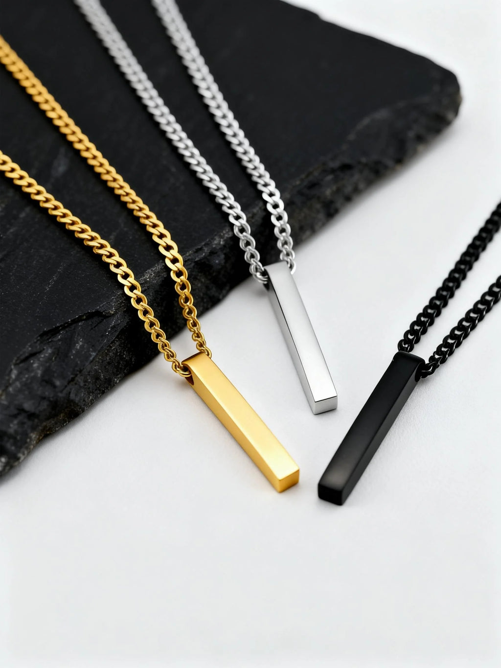 Hiphop Vertical Necklace for Men Boys,Stainless Steel Long Bar Pendant,Classic Punk Jewelry Gift