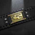 Nordic Viking Symbol Fox Pattern Bracelet Men's New Fashion Metal Leather Woven Jewelry Animal Accessories Party Gift