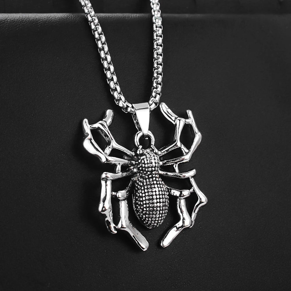 Stainless Steel Vintage Spider Pendant Necklace
