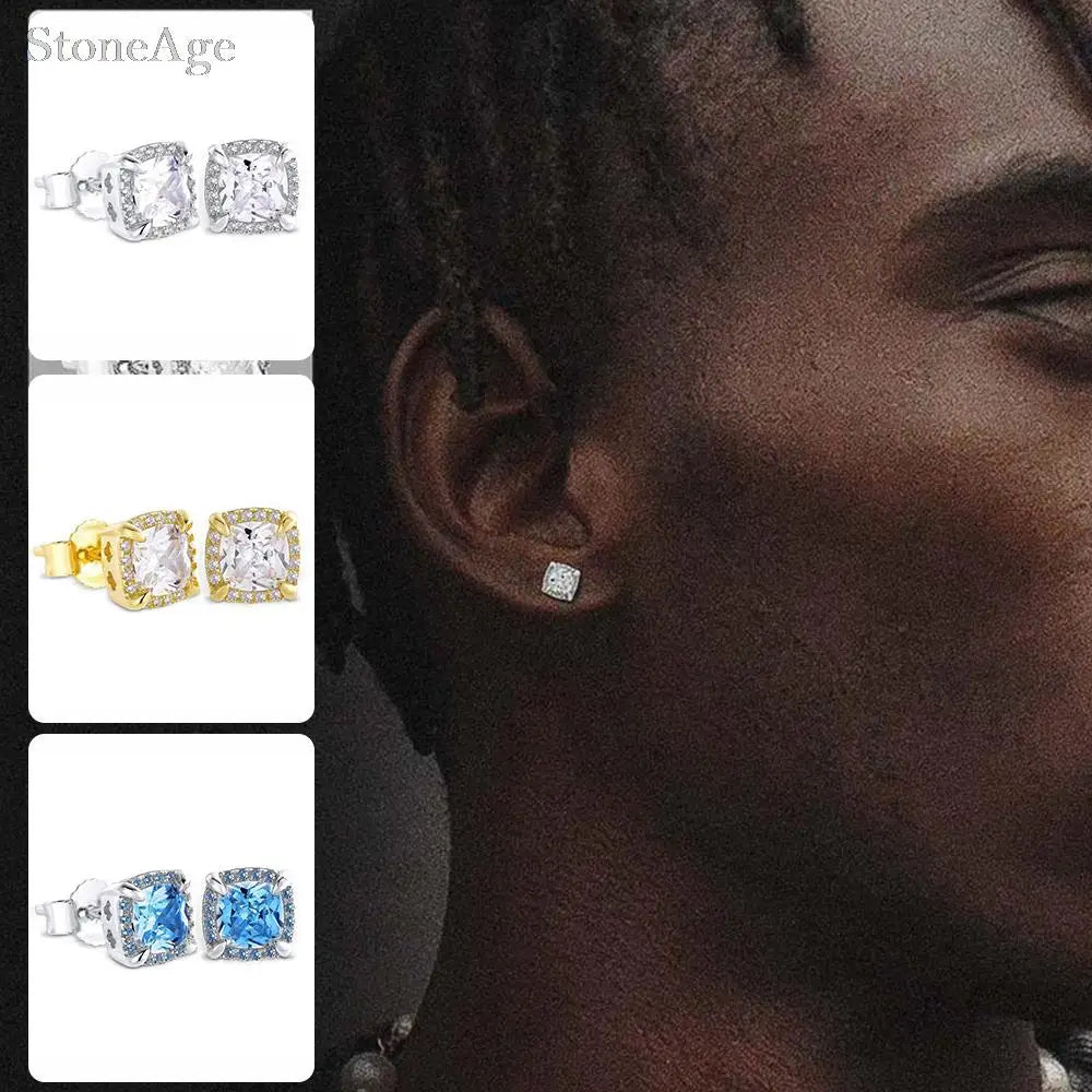 Crystal Cube Stud Earrings — Stainless