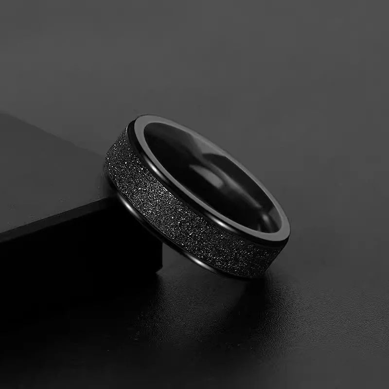 1Pcs New Trendy Frosted Stainless Steel Ring for Men Women Fashion Simple Black Color Exquisite Finger Rings Jewelry