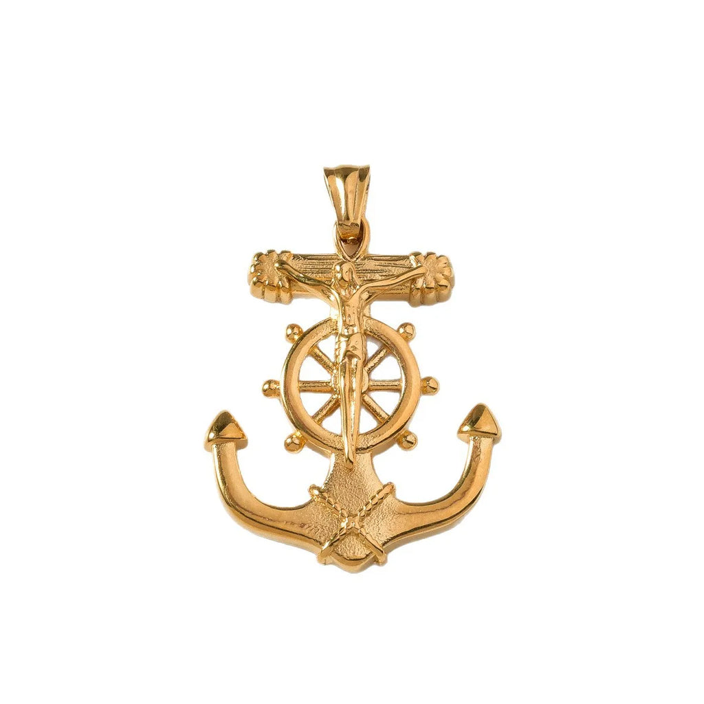 Cross Anchor Pendant Necklace — Gold-Tone Men's and Women's