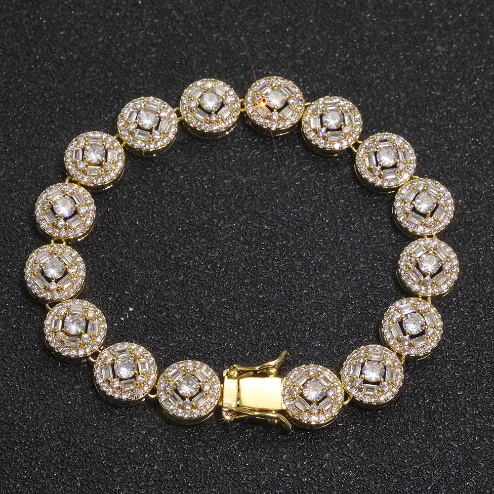 Gold Cuban Bracelet Iced Out Mixed Inlay