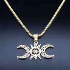 Wicca Celtic Knot Triple Moon Goddess Necklace Stainless Steel Gold Color Witch Amulet Chain Necklaces Pagan Jewelry