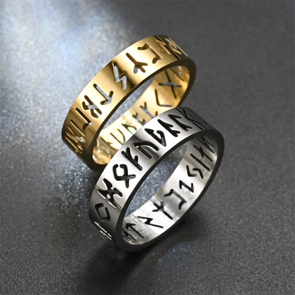 2026 New Stainless Steel Hollow Out Ring for Men Women Fashion Hollow Rune Design Finger Anillo Antiestres Anxiety Rings
