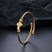 Cross Gold Wire Stainless Steel Open Cuff Bracelet