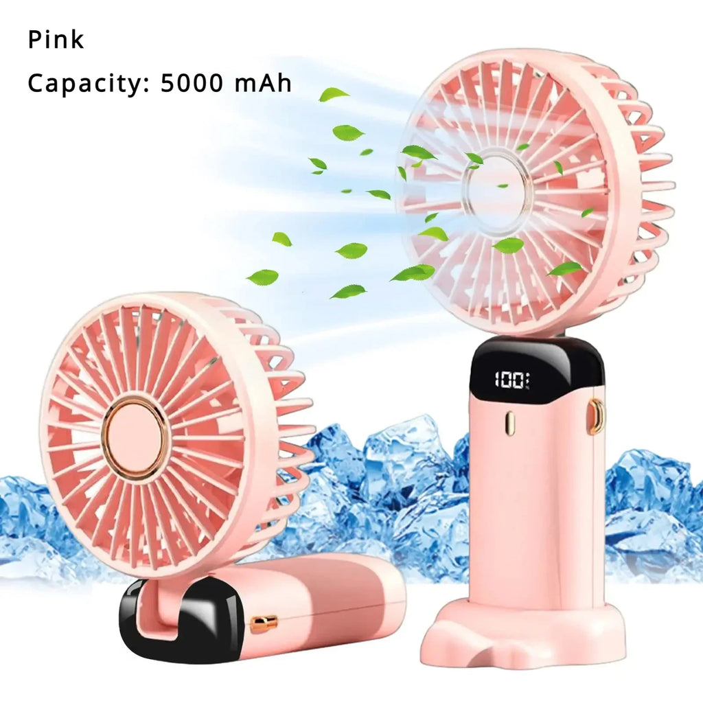 5000mAh Portable Fan Rechargeable 90° Foldable 5 Speed Mini Air Conditioner Small Fan Air Cooler with LED Digital