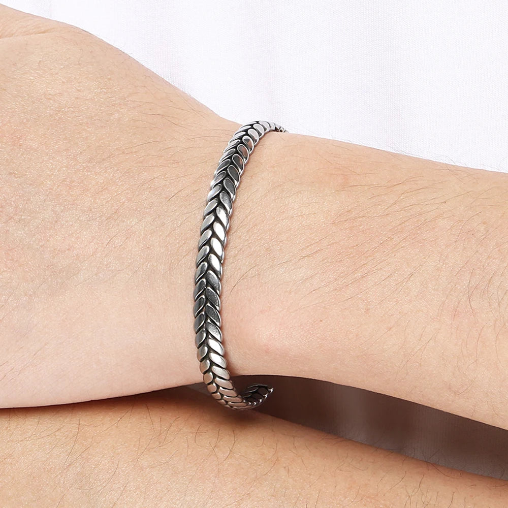 Retro Men Open Bangle for Man Stainless Steel Men's Braided Chain Style Cuff Bracelets Cool Birthday Jewelry Gifts for