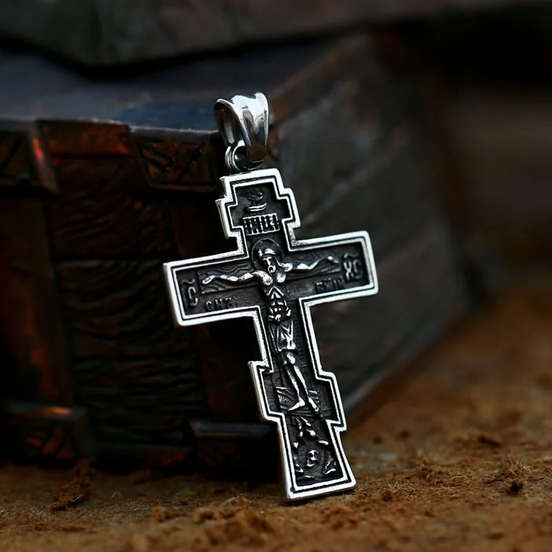 Jesus Cross Men's  Stainless Steel Crucifix Eastern Orthodox  Pendant Chain Necklace Jewelry BP8-515
