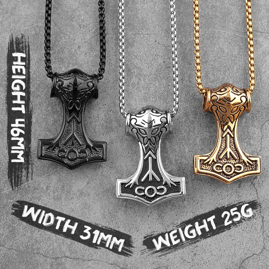 Stainless Steel Thor's Hammer Men Necklaces Pendants Chain Punk Trendy for Boyfriend Male Jewelry Creativity Gift