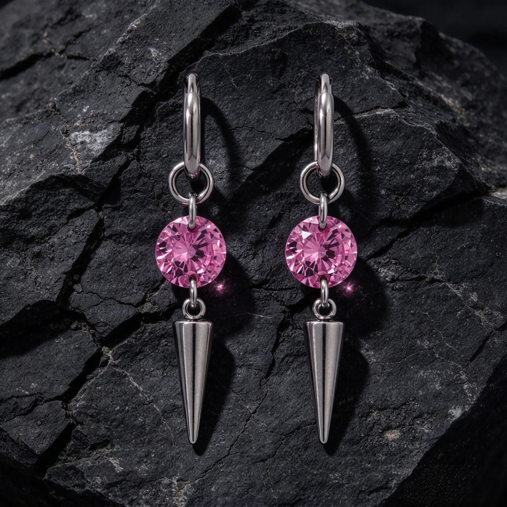 Colorful Cubic Zircon Huggie Hoop Earrings — Cone Spike Dangle