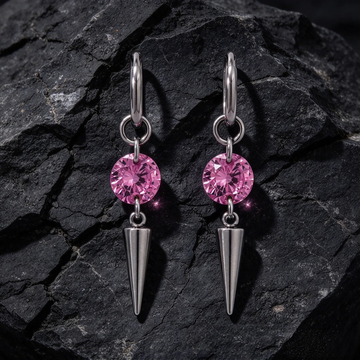 Colorful Cubic Zircon Huggie Hoop Earrings — Cone Spike Dangle