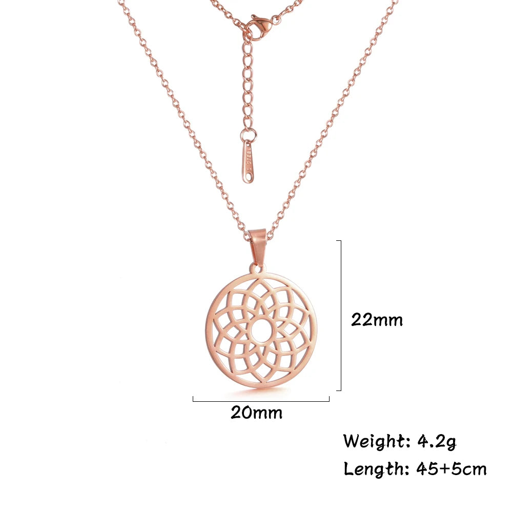 Flower of Life Sacred Geometry Necklace Stainless Steel Mandala Neck Chain Women Men Vintage Universal Spiritual Jewelry