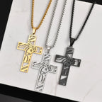 Catholic Jesus Cross Pendant Necklace for Men Women Stainless Steel Long Chain Vintage Necklaces Waterproof Christian Jewelry
