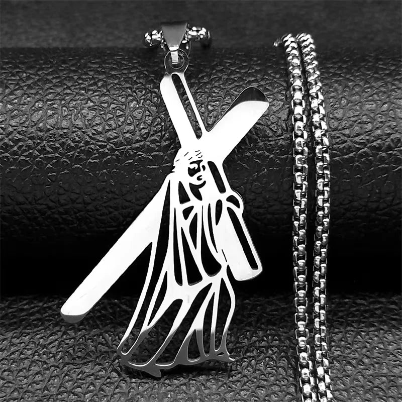 Christ Jesus Cutout Pendant Necklace — Stainless Steel Box Chain