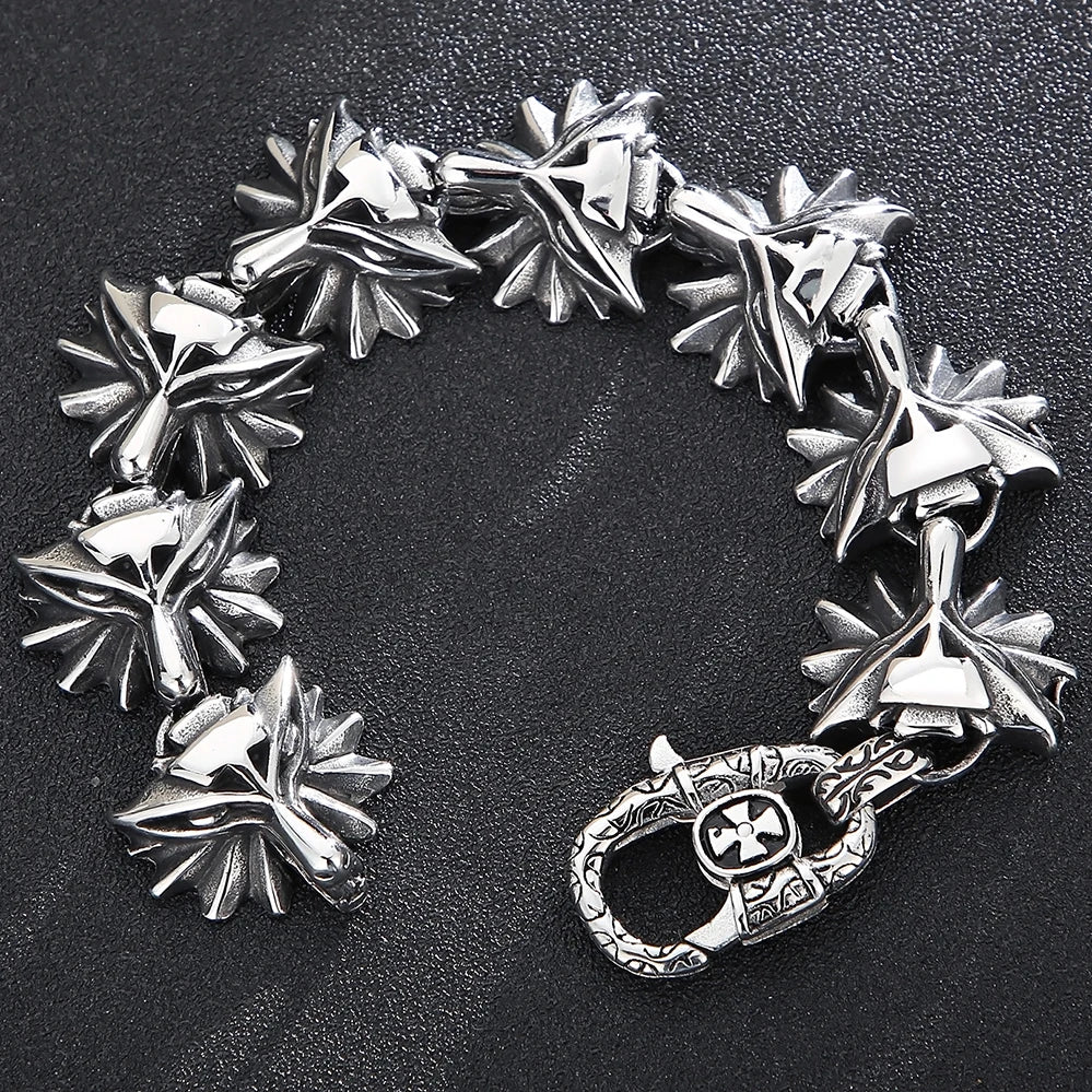 Gothic 8pcs Wolf Heads Chain Bracelet for Man Stainless Steel Mens Bracelets Unique Masculine Jewelry Gifts for