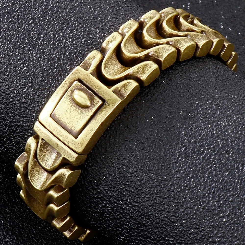 Vintage Matte Stainless Steel Men's Bracelet for Man Gothic Retro Chunky Keel Chain Bracelets Biker Jewelry Old Silver