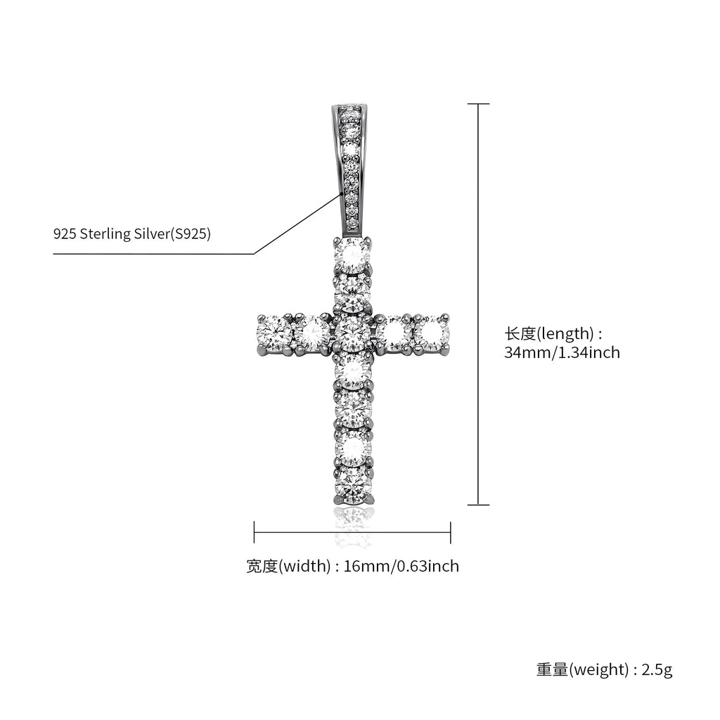 TOPGRILLZ Hot Sale Moissanite Cross Pendant 3mm 4mm 925 Sterling Silver Pendant D Color Moissanite Pendant Pass Diamond