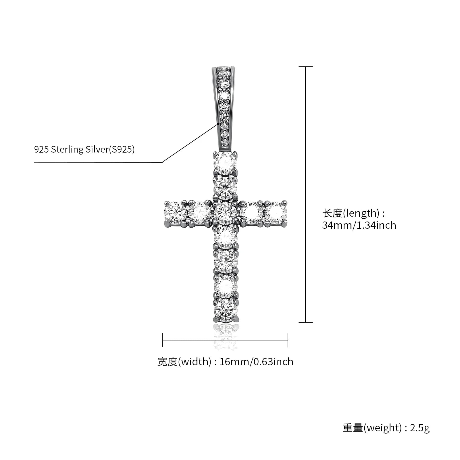 TOPGRILLZ Hot Sale Moissanite Cross Pendant 3mm 4mm 925 Sterling Silver Pendant D Color Moissanite Pendant Pass Diamond
