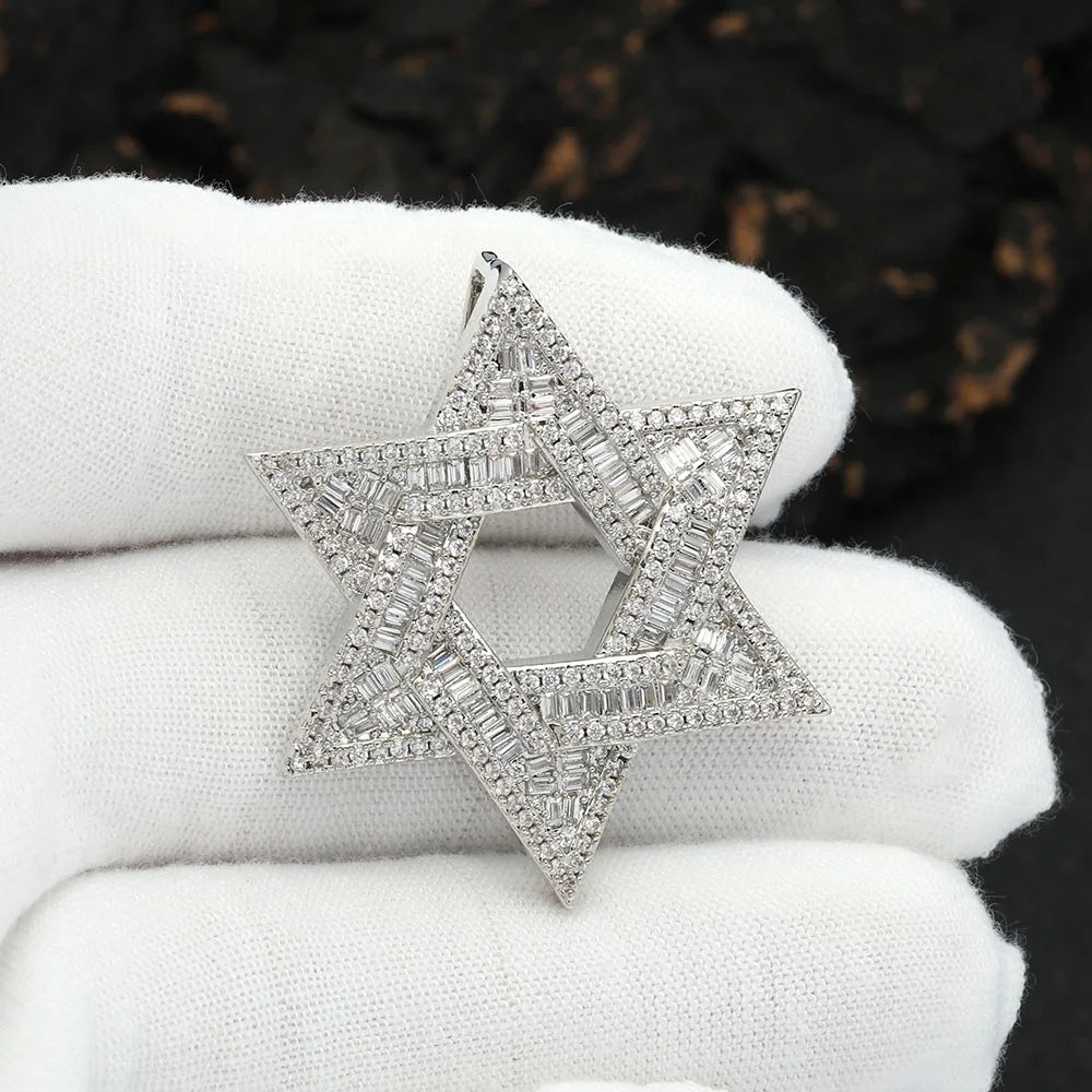 Iced Out Hexagram Pendant Stainless Steel