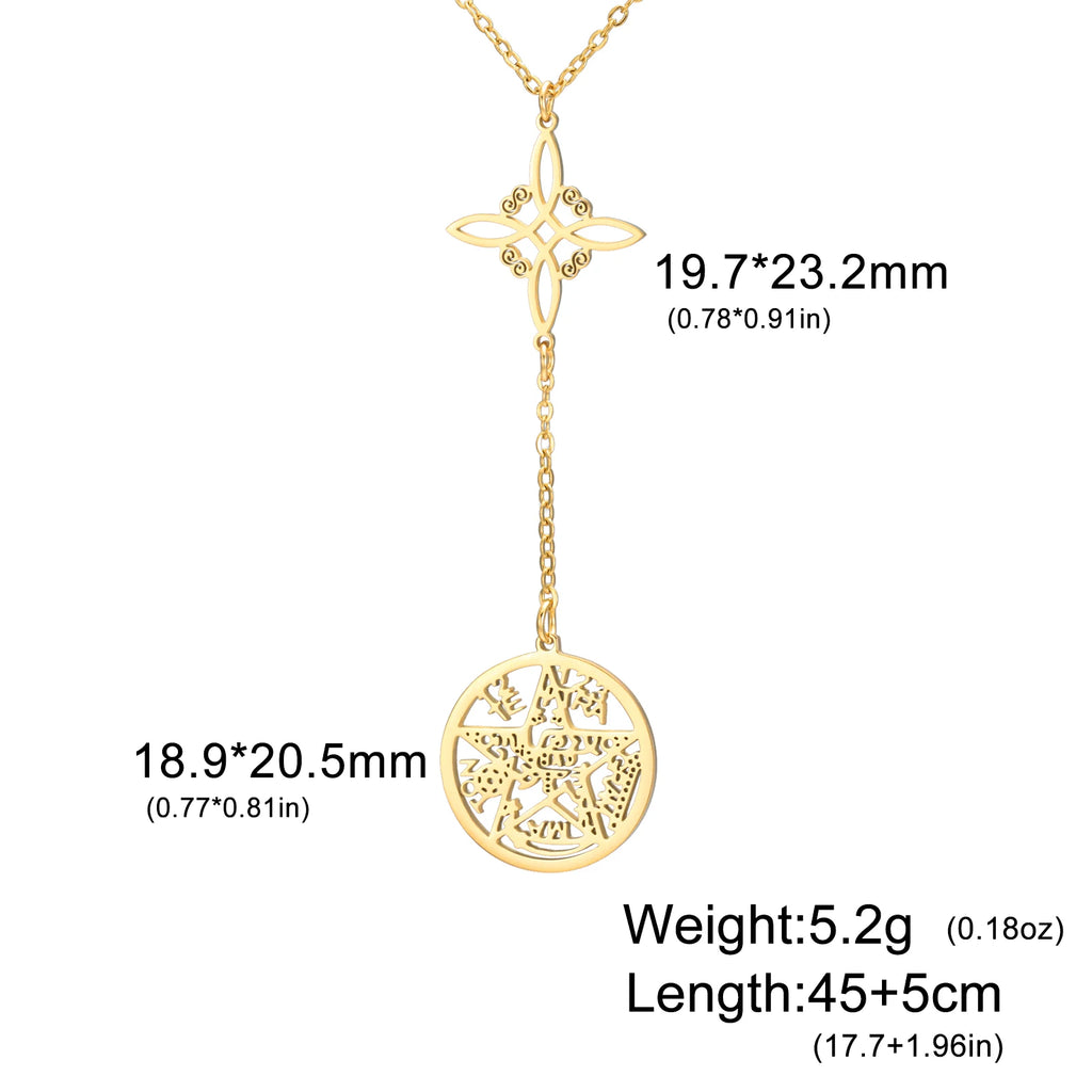 Double Amulet Protection Necklace Witch Knot Pentagram Tetragrammaton Stainless Steel Protection Jewerly Wholesale